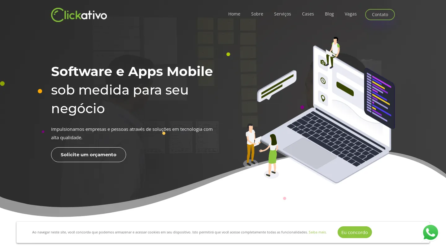 Screenshot da página inicial do site da Software House "Clickativo"