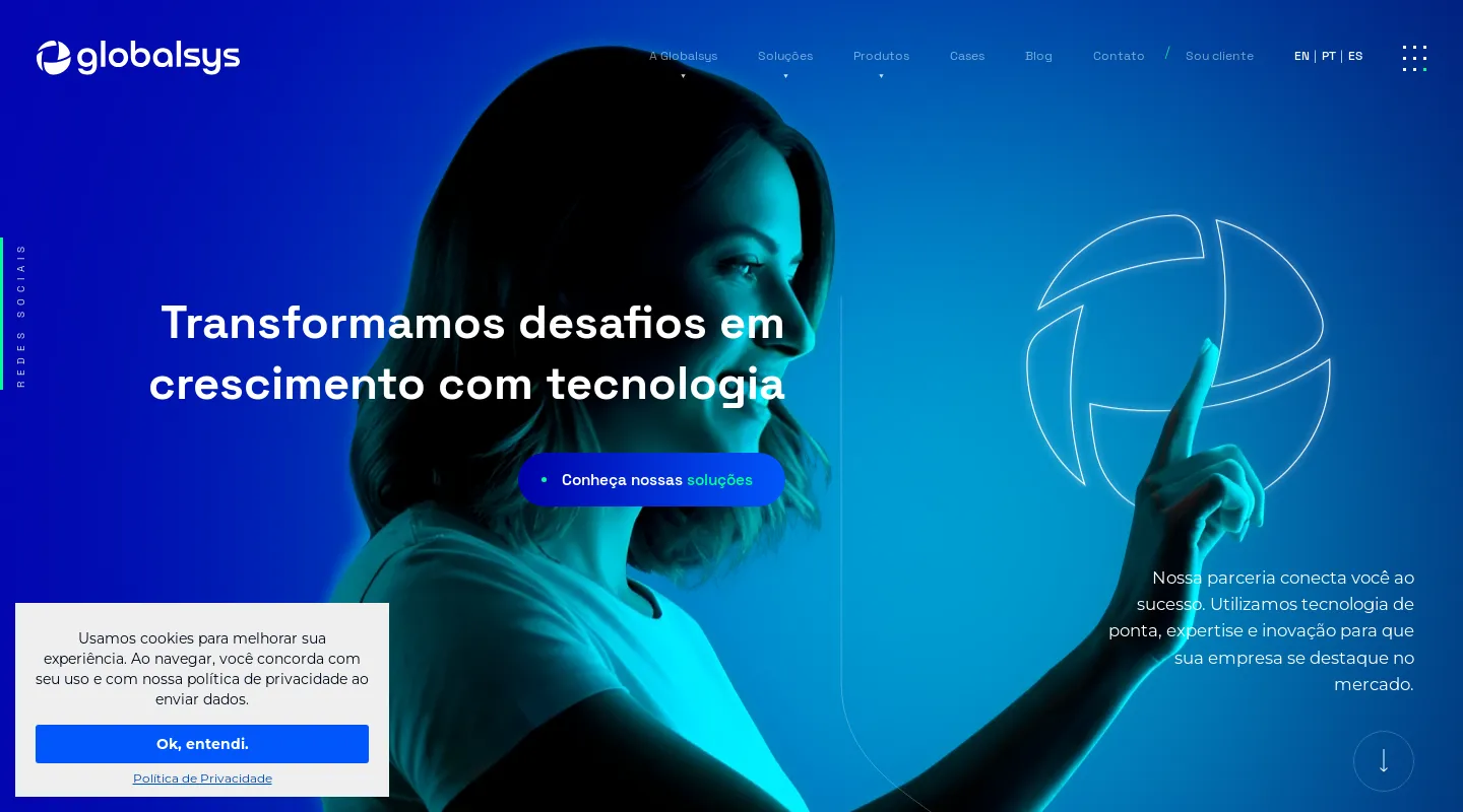 Screenshot da página inicial do site da Software House "Globalsys"
