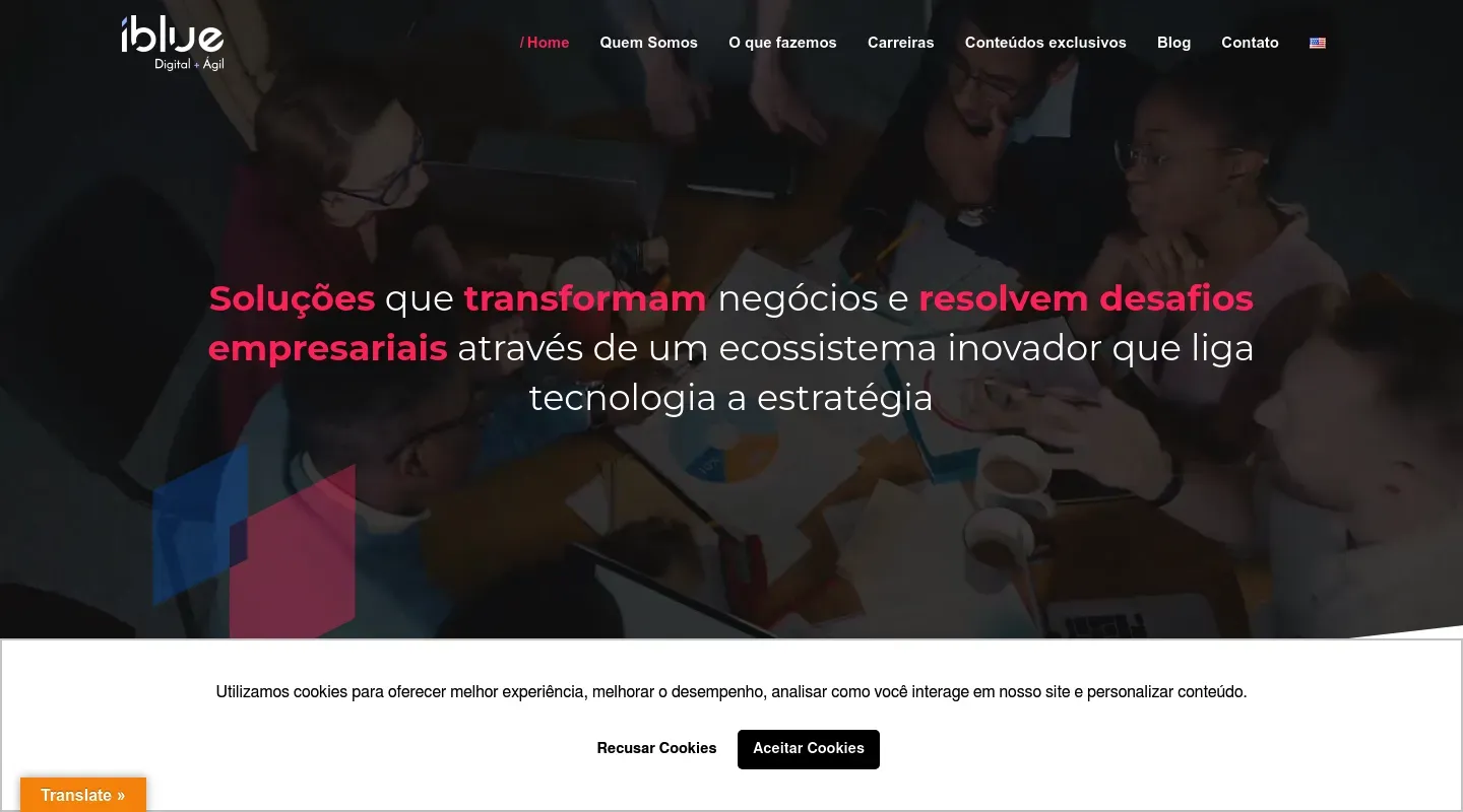 Screenshot da página inicial do site da Software House "iblue Consulting"