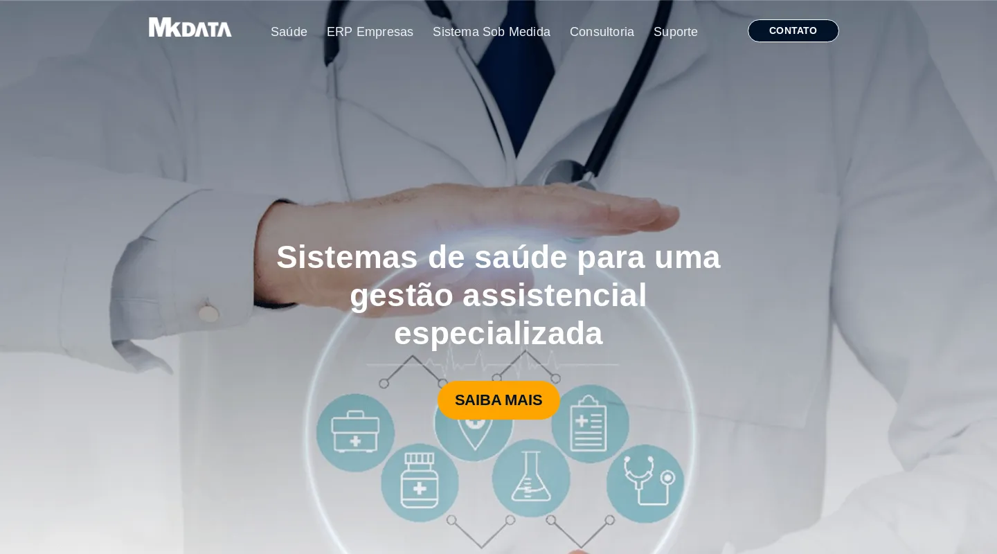 Screenshot da página inicial do site da Software House "MKData"