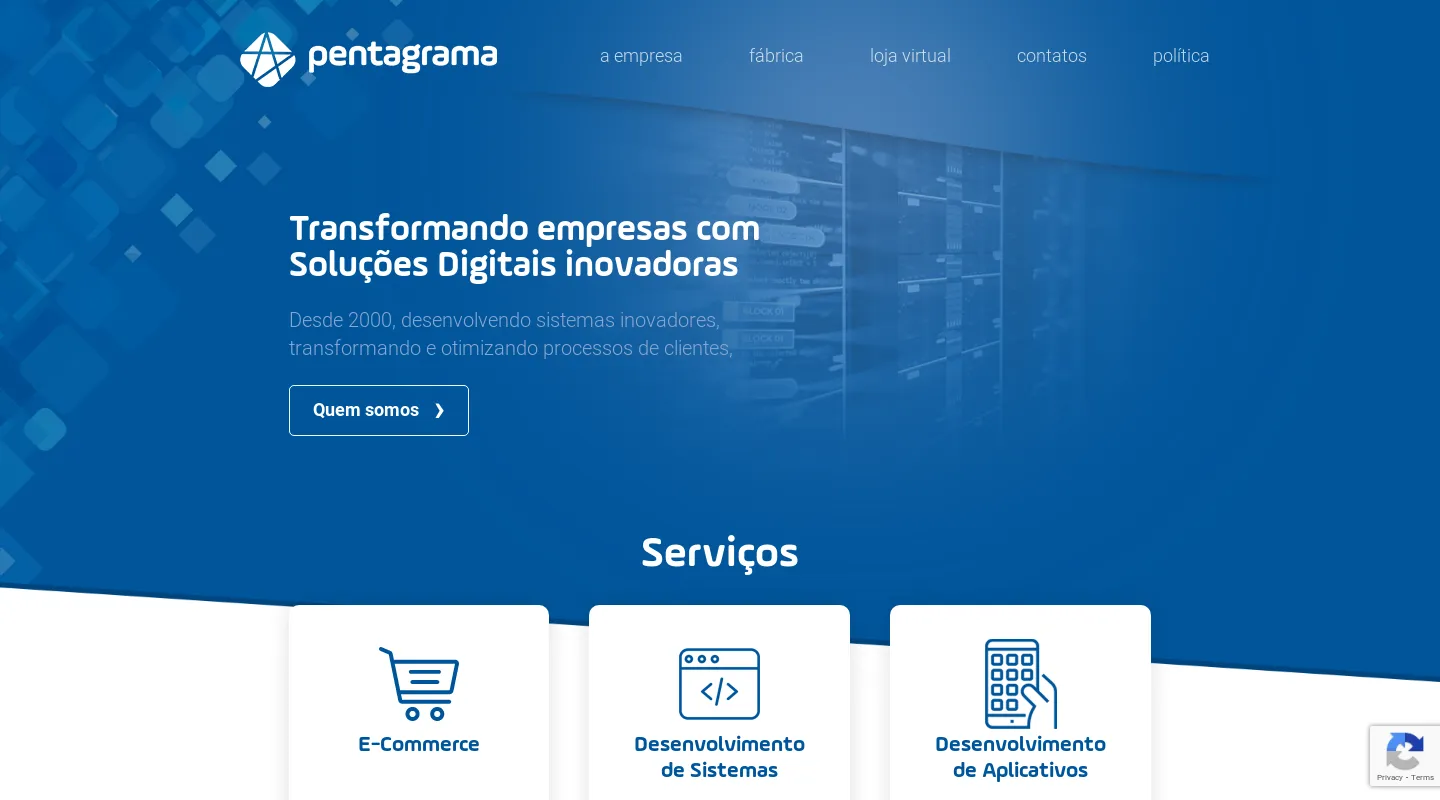 Screenshot da página inicial do site da Software House "Pentagrama"