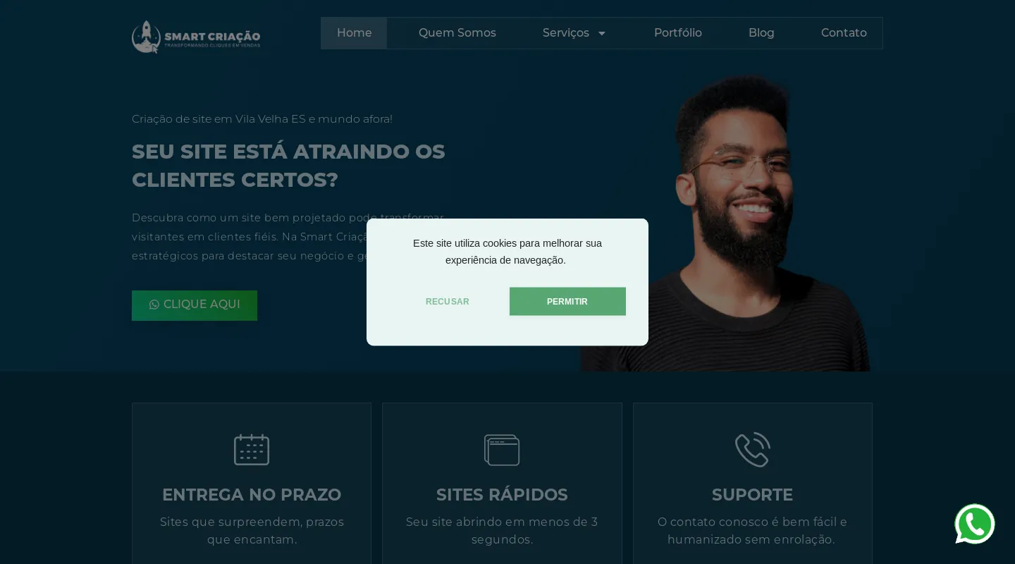 Screenshot da página inicial do site da Software House "Smart Criação"