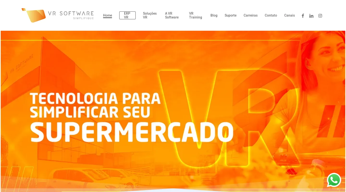 Screenshot da página inicial do site da Software House "VR Software"