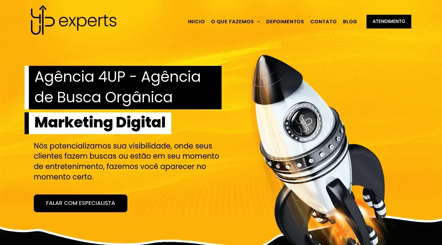 Screenshot da página inicial do site da Software House "Agência 4UP"