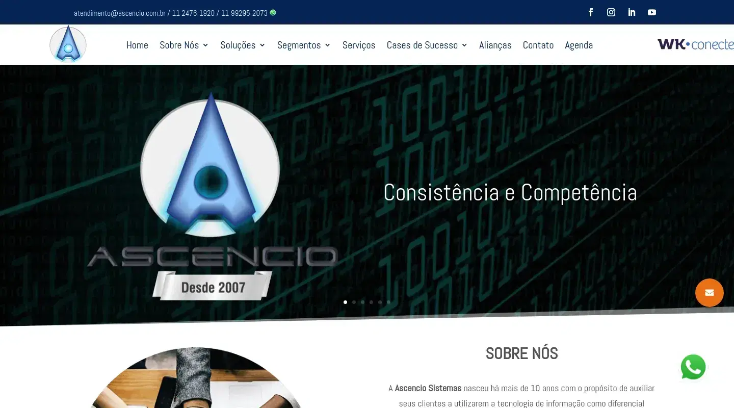 Screenshot da página inicial do site da Software House "Ascencio Sistemas Integrados"