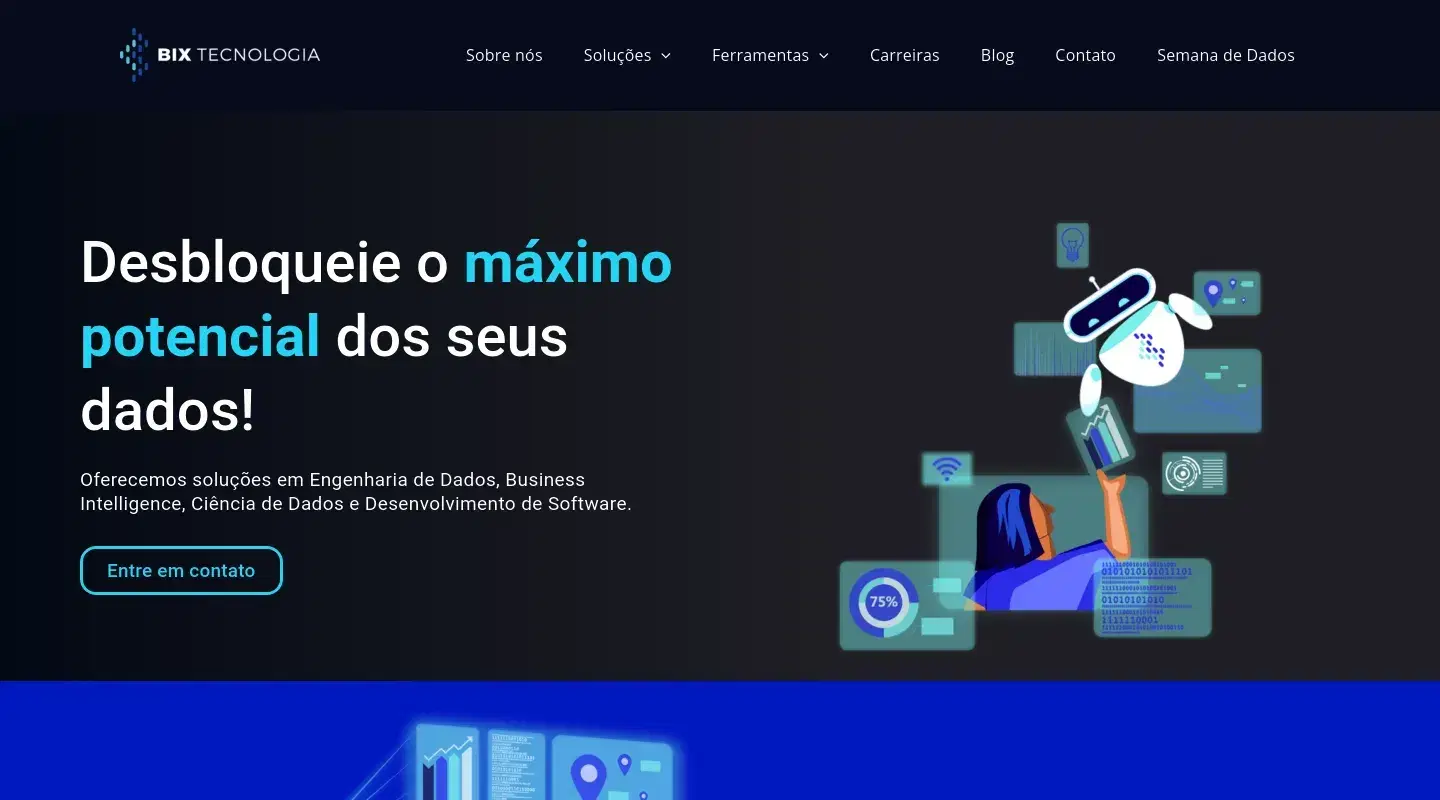 Screenshot da página inicial do site da Software House "BIX Tecnologia"