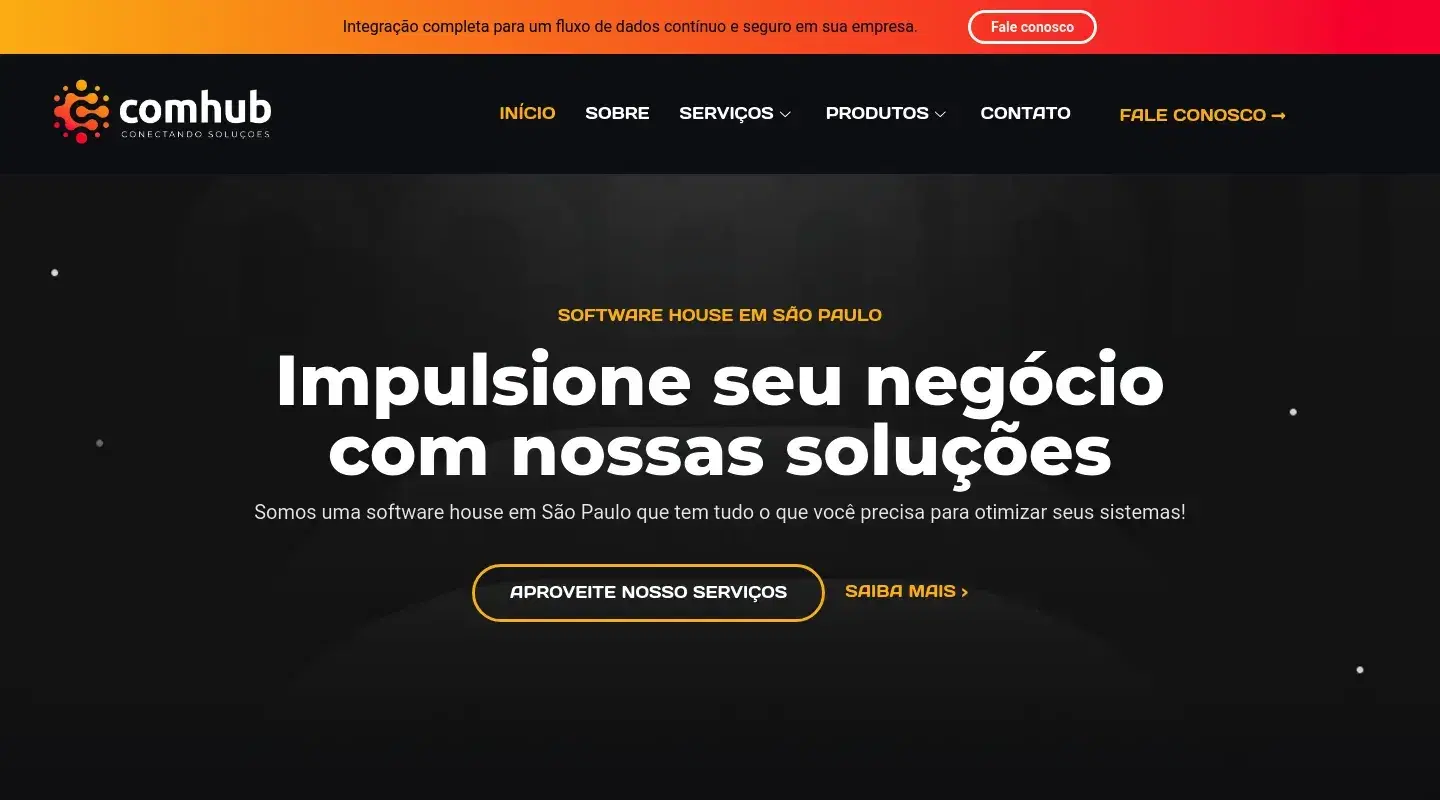 Screenshot da página inicial do site da Software House "Comhub"