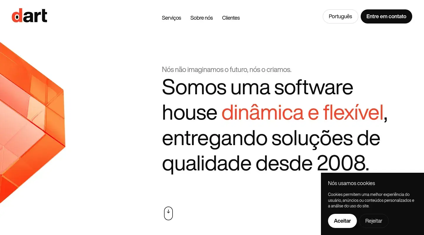 Screenshot da página inicial do site da Software House "Dart Digital"