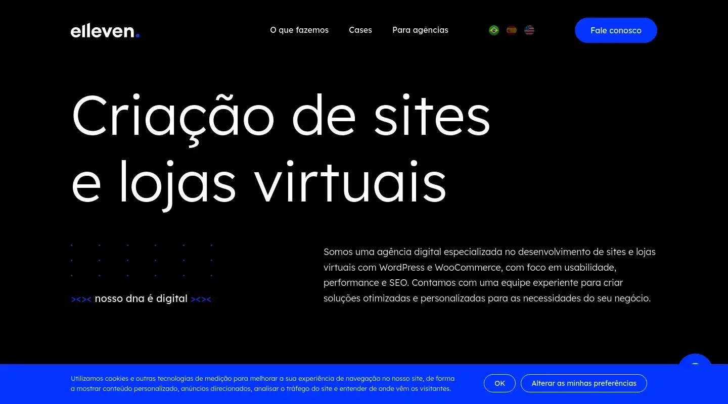 Screenshot da página inicial do site da Software House "Elleven"