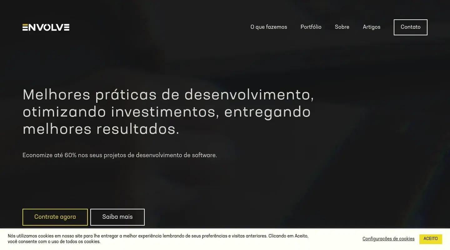 Screenshot da página inicial do site da Software House "Envolve"