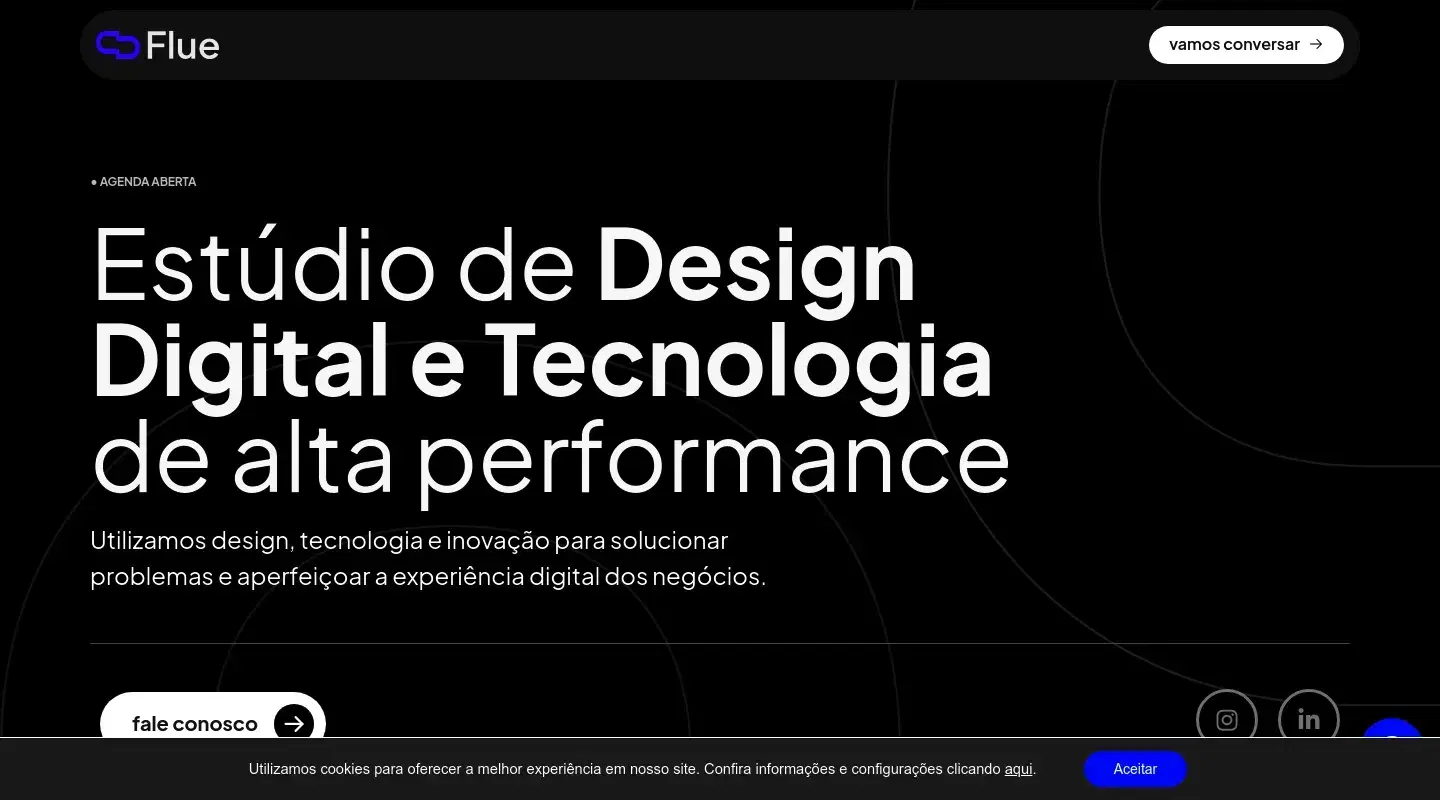 Screenshot da página inicial do site da Software House "Flue Design e Tecnologia"