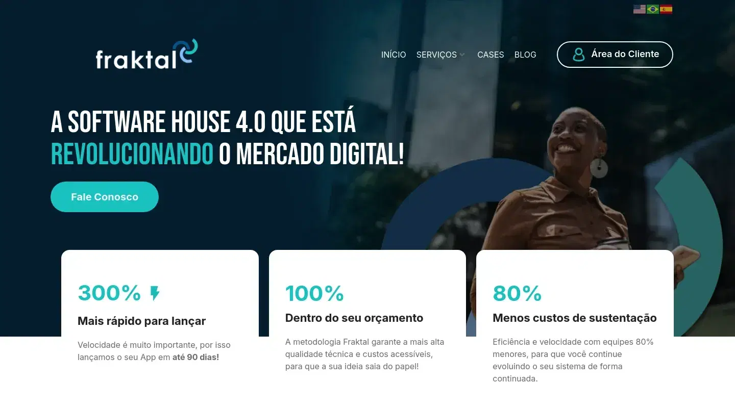 Screenshot da página inicial do site da Software House "Fraktal"