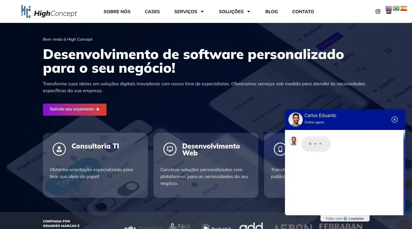 Screenshot da página inicial do site da Software House "High Concept"