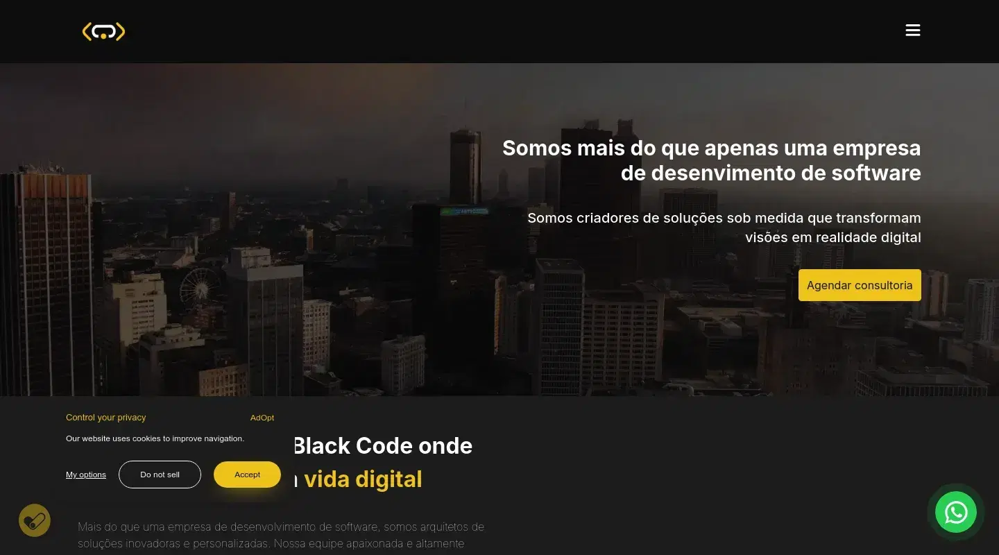 Screenshot da página inicial do site da Software House "Smart Black Code"