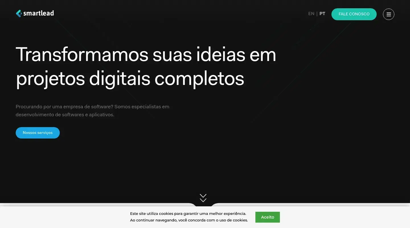 Screenshot da página inicial do site da Software House "Smart Lead"