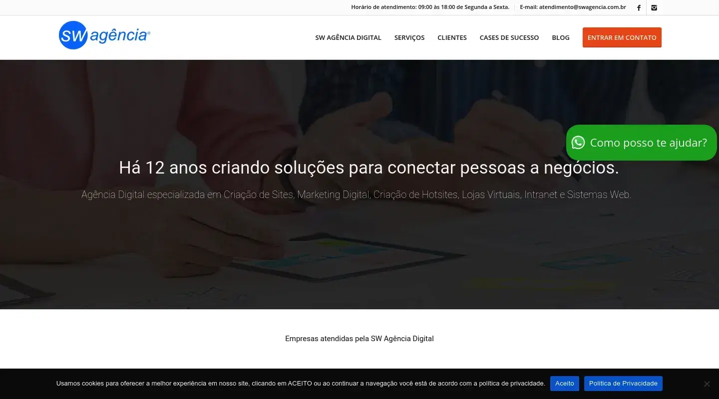 Screenshot da página inicial do site da Software House "SW Agência"