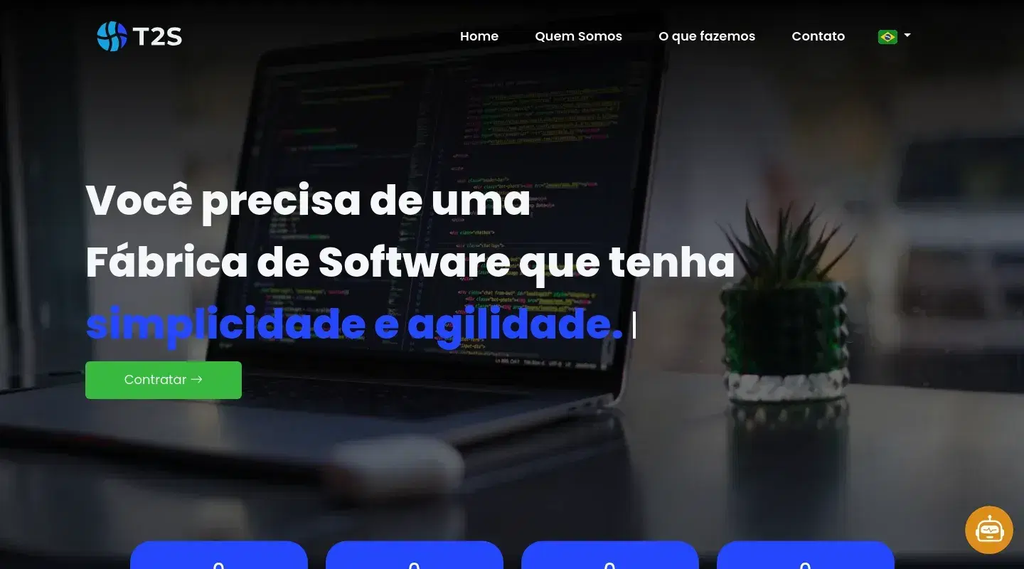 Screenshot da página inicial do site da Software House "T2S Tecnologia"