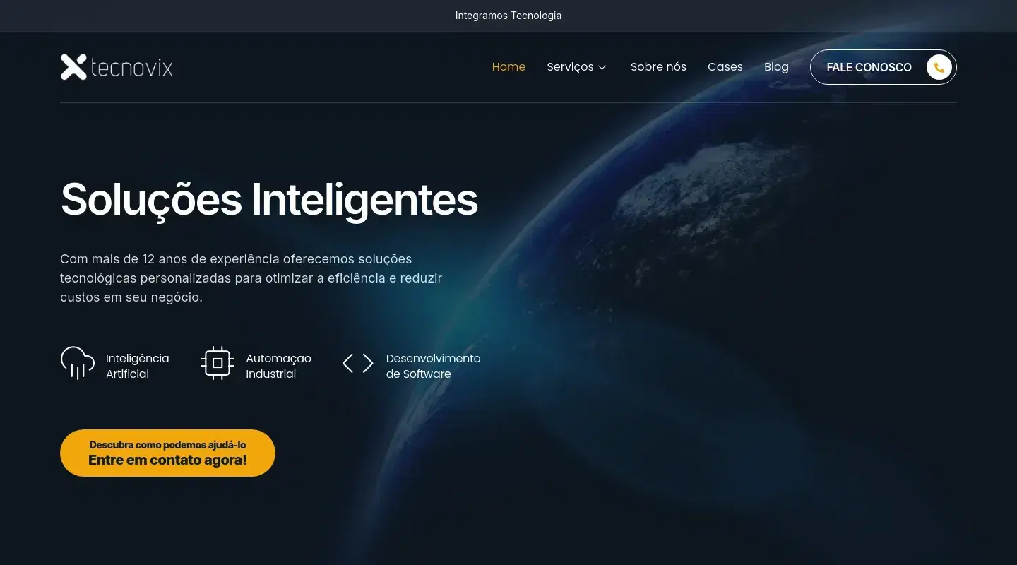 Screenshot da página inicial do site da Software House "Tecnovix"