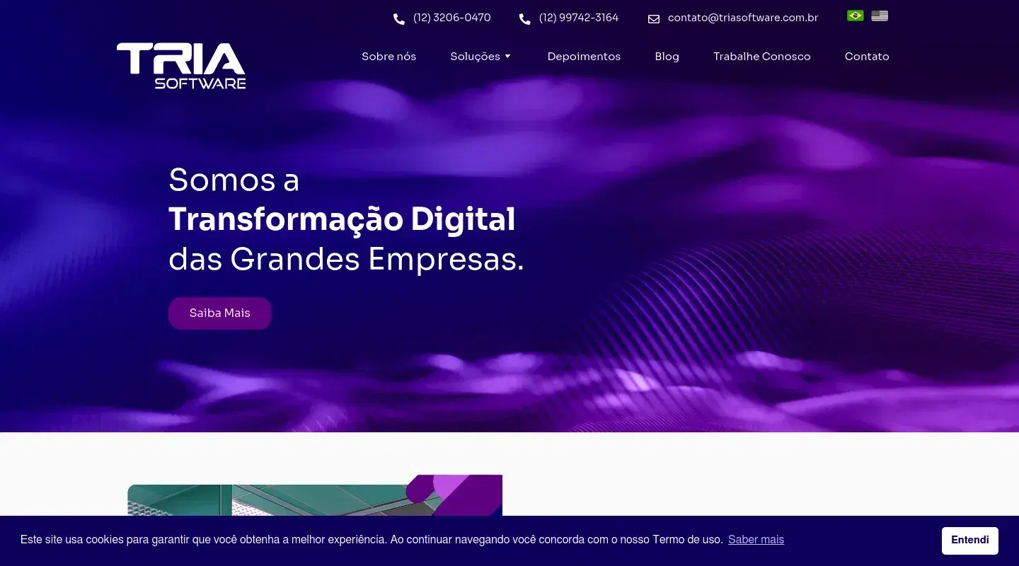 Screenshot da página inicial do site da Software House "Tria Software"