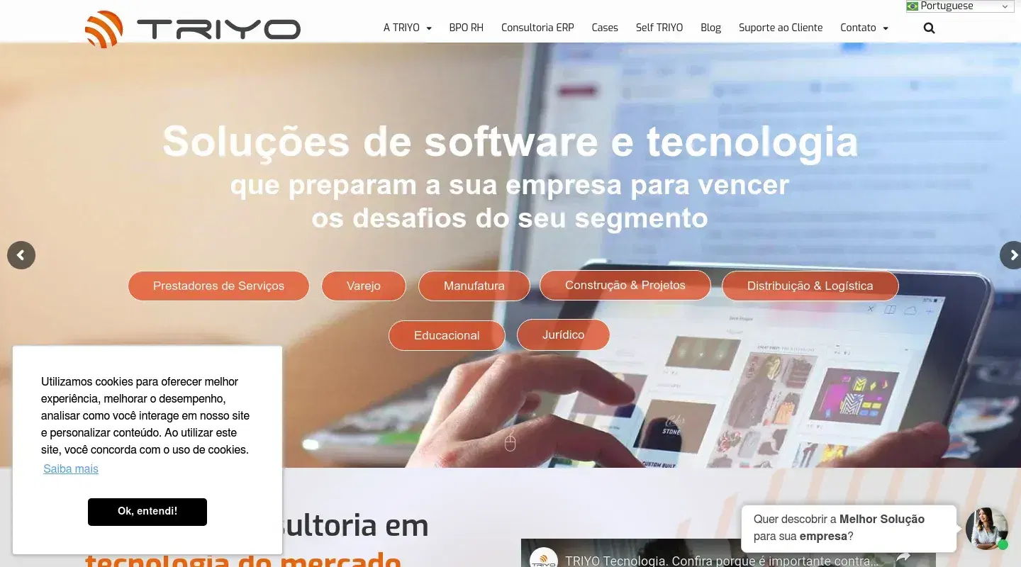 Screenshot da página inicial do site da Software House "TRIYO"