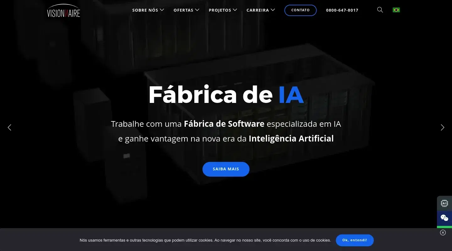 Screenshot da página inicial do site da Software House "Visionnaire"