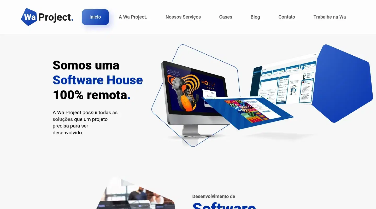 Screenshot da página inicial do site da Software House "Wa Project"