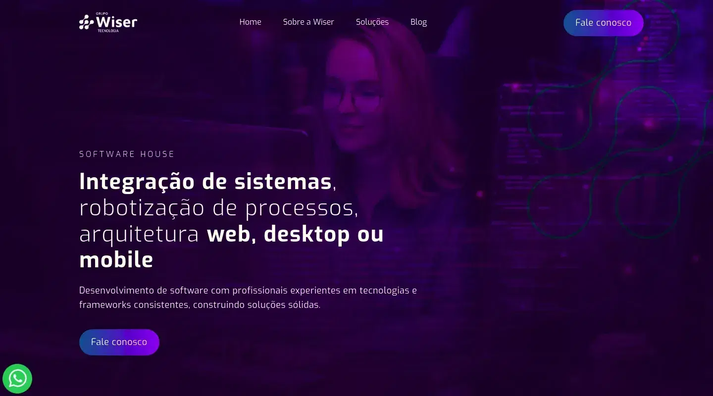 Screenshot da página inicial do site da Software House "Grupo Wiser Tecnologia"